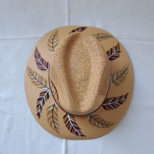 Handpainted Boho Feathers Rancher Hat